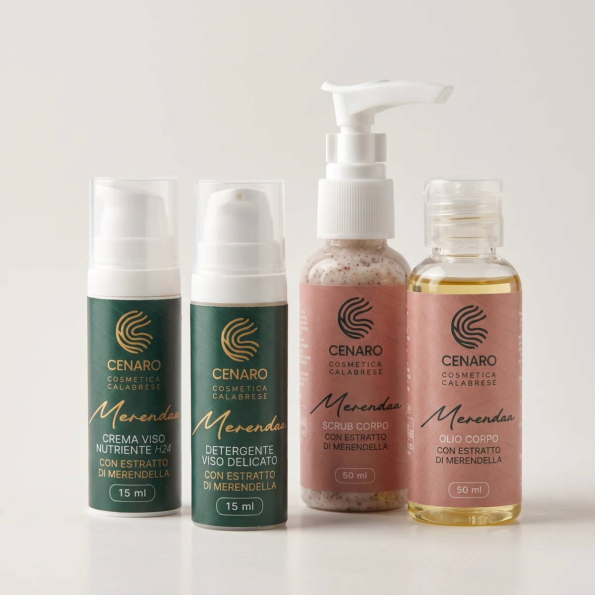 Discovery Kit Merendea: crema e detergente viso da 15 ml, scrub e olio corpo da 50 ml